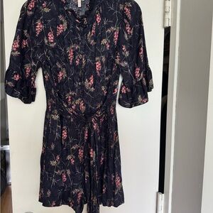 Rebecca Taylor Navy Blue Romper with Pink Floral Design
